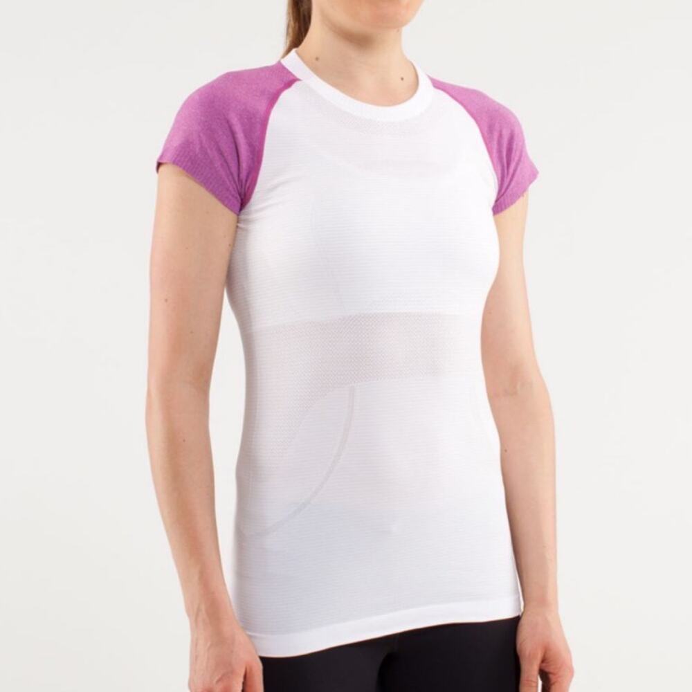 Lululemon Run: Swiftly Tech Short Sleeve‎ White / Ultra Violet Sz 4